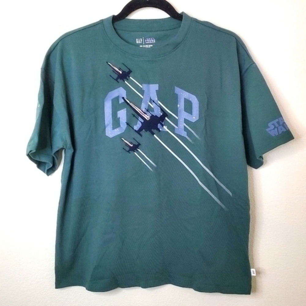 GAP NWT Husky Kids Logo Star Wars Graphic Tee Green T-Shirt Spaceship